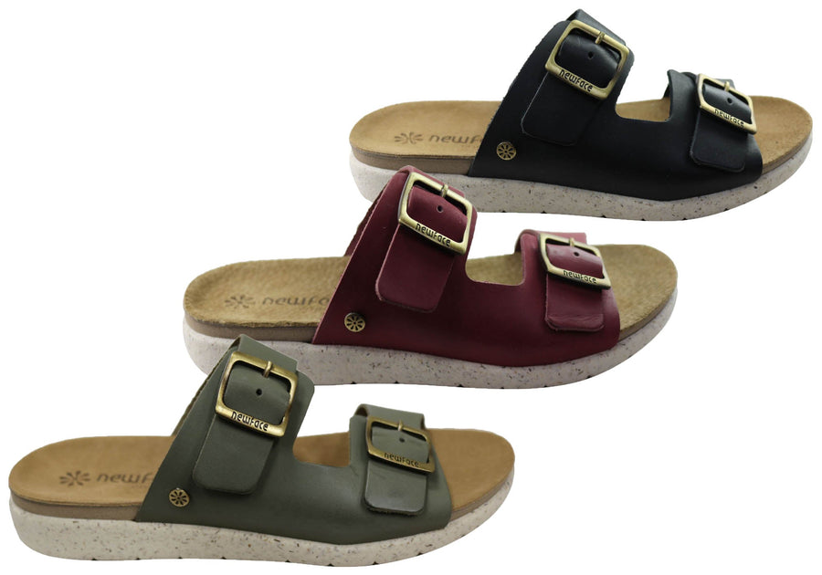 New Face Lockia Womens Comfort Leather Slides Sandals Made In Brazil