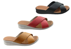 Usaflex Ginni Womens Comfort Leather Slides Sandals Made In Brazil