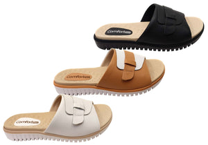 Comfortflex Samantha Womens Leather Slides Sandals Made In Brazil