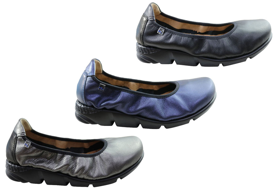 Flex & Go Akiko Womens Leather Ballet Flats Shoes Made In Portugal