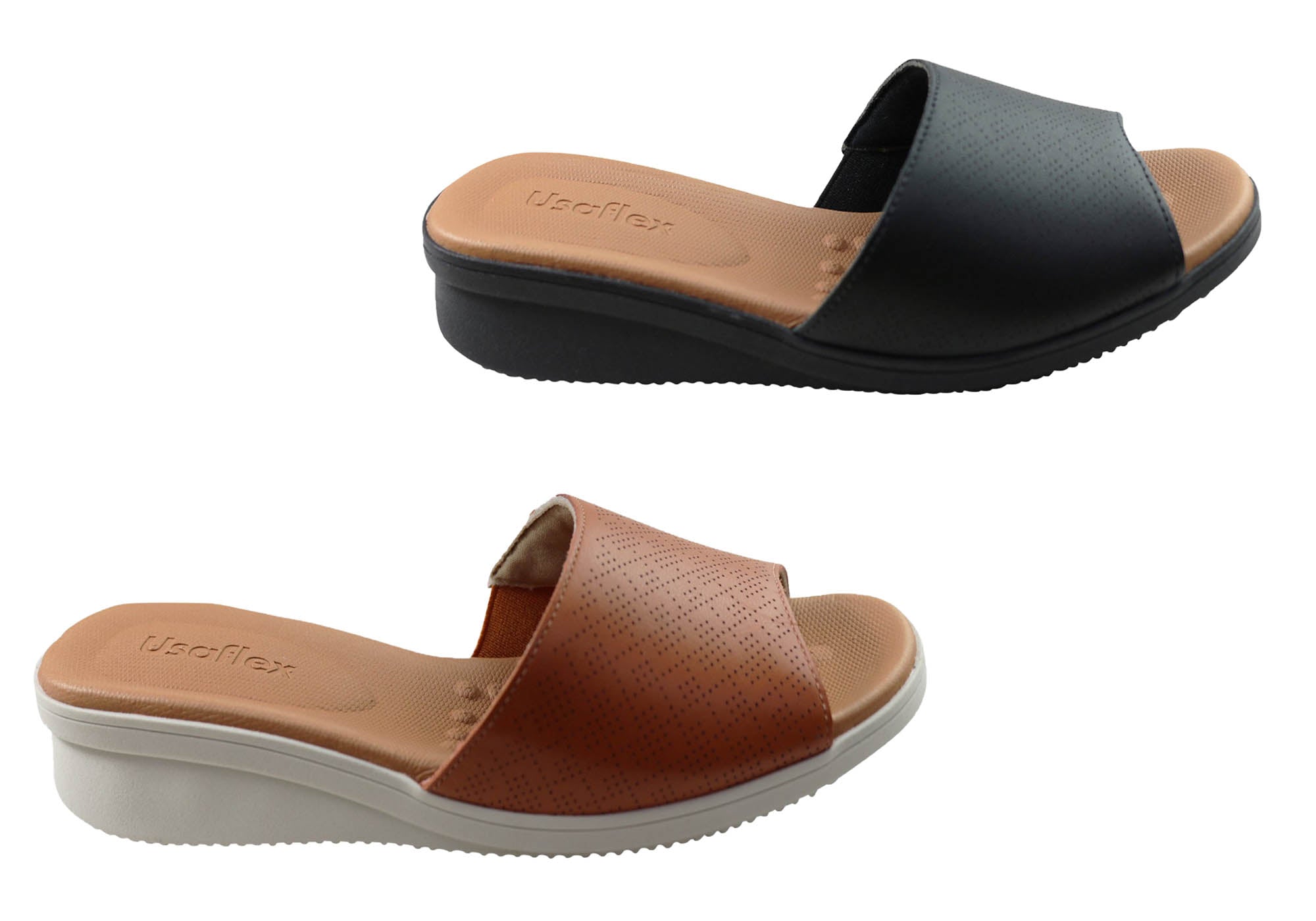 Usaflex Sunrise Womens Comfort Leather Slides Made In Brazil