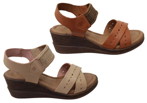 New Face Emily Womens Comfortable Leather Wedge Sandals Made In Brazil