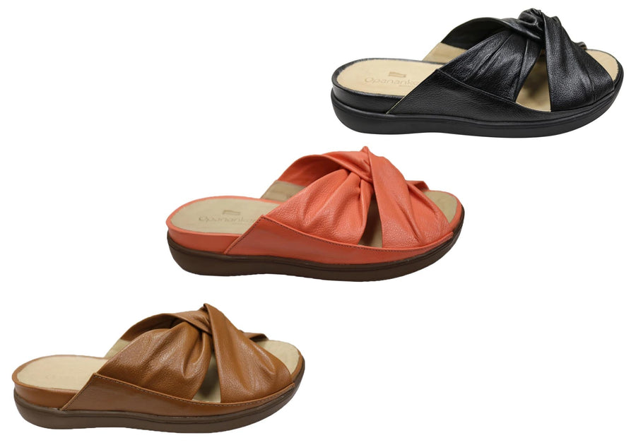 Opananken Brooke Womens Comfortable Leather Brazilian Slides Sandals