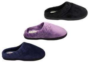 Dearfoams Womens Darcy Microfiber Velour Clog Wide Width Slippers