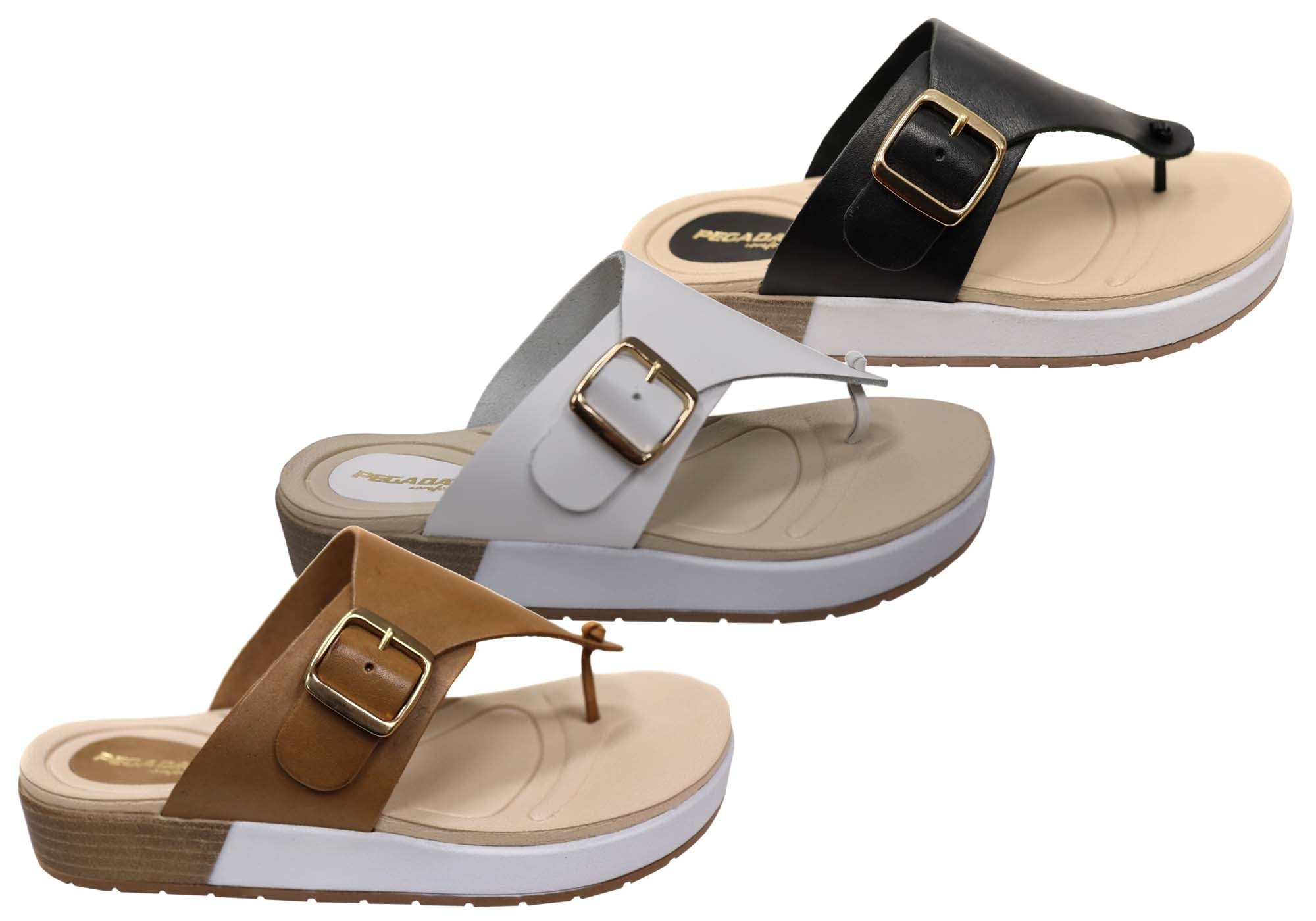 Pegada Nolo Womens Comfort Leather Thongs Sandals Made In Brazil