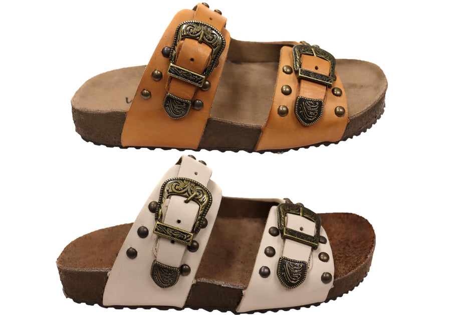 Via Paula Renee Womens Leather Comfort Slides Sandals Made in Brazil