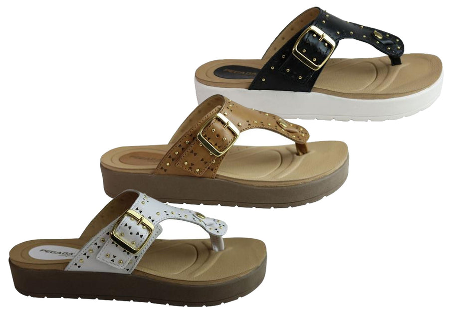 Pegada Jess Womens Cushioned Leather Sandals Thongs Made In Brazil