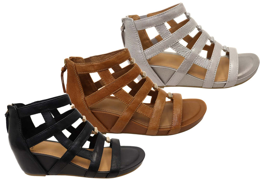 Sofft Rio II Womens Leather Wedge Sandals With Comfort Footbed