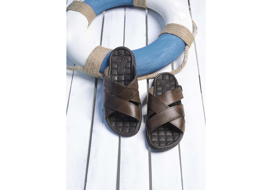 Pegada Belmain Mens Leather Cushioned Slide Sandals Made In Brazil