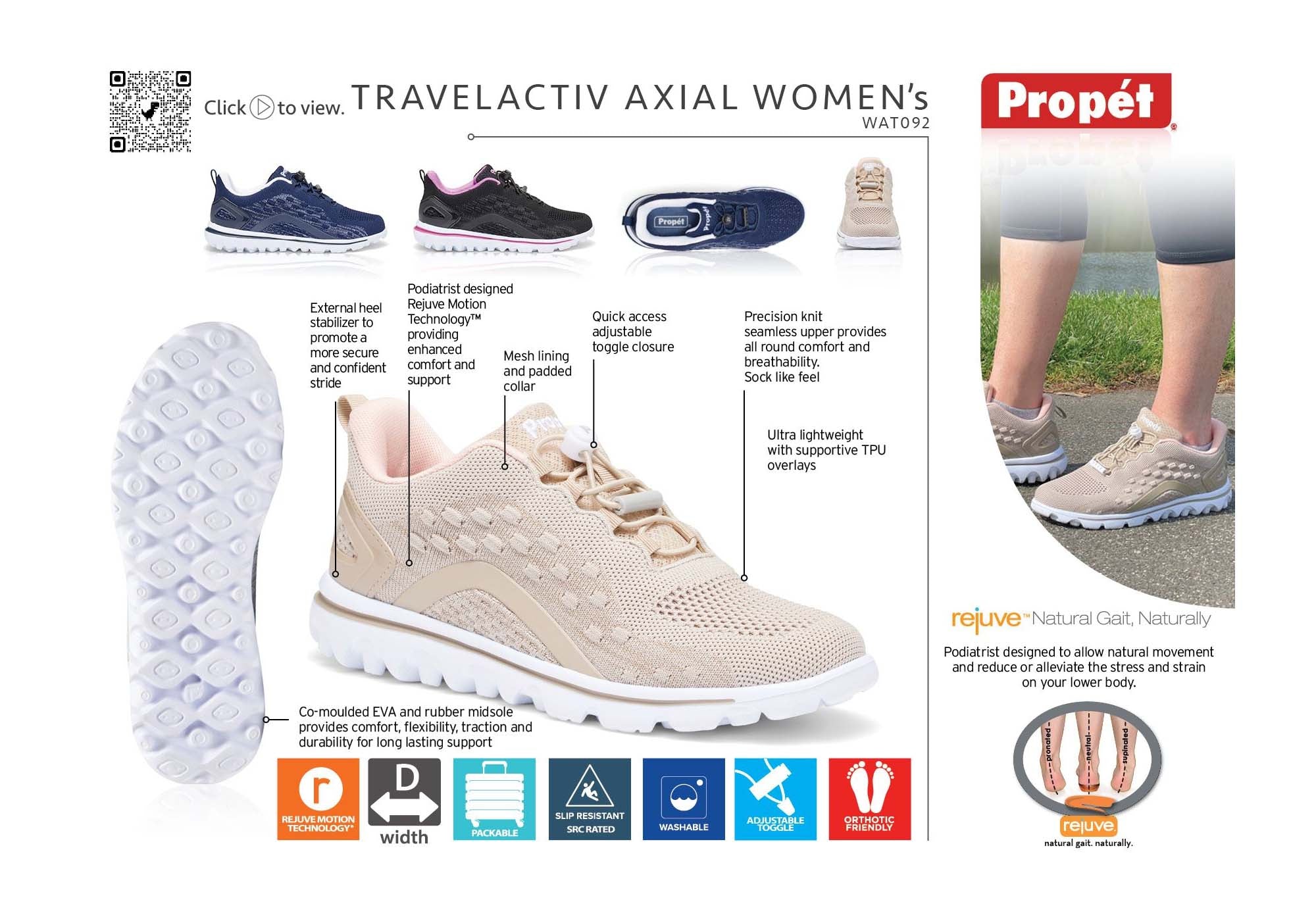 Propet Womens Travelactiv Axial Comfortable Wide Width Walking Shoes