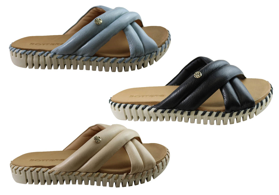 Bottero Bonnie Womens Comfort Leather Slides Sandals Made In Brazil