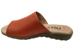 Flex & Go Host Womens Comfort Leather Slides Sandals Made In Portugal