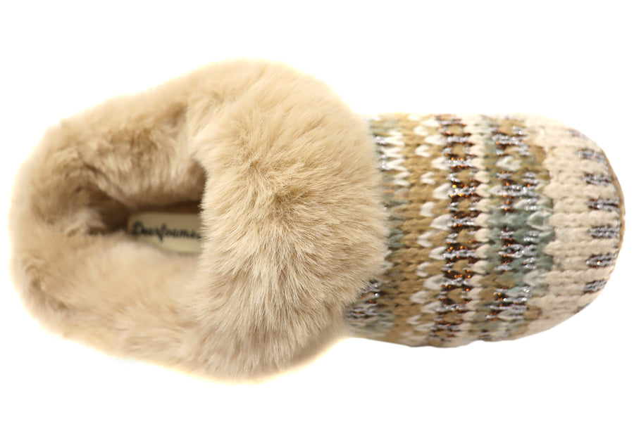 Dearfoams Womens Comfortable Hannah Festive Knit Clog Slippers