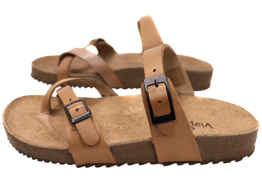 Via Paula Toto Womens Leather Comfort Thongs Sandals Made in Brazil