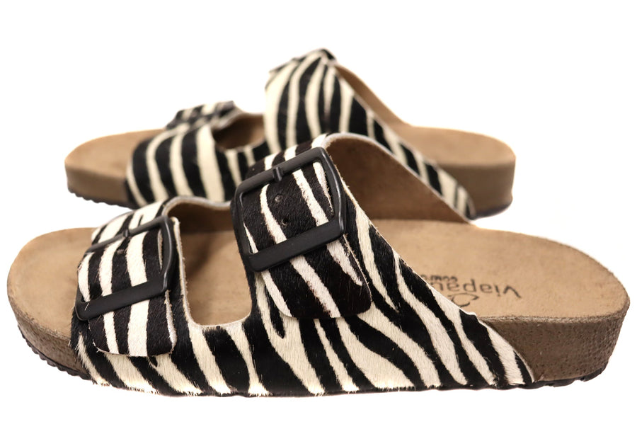 Via Paula Hilda Womens Leather Comfort Slides Sandals Made in Brazil