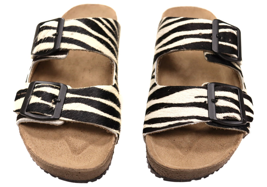 Via Paula Hilda Womens Leather Comfort Slides Sandals Made in Brazil