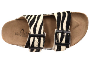 Via Paula Hilda Womens Leather Comfort Slides Sandals Made in Brazil