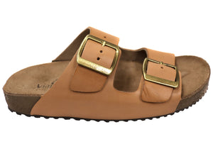 Via Paula Hilda Womens Leather Comfort Slides Sandals Made in Brazil