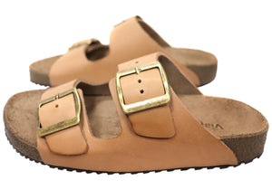 Via Paula Hilda Womens Leather Comfort Slides Sandals Made in Brazil