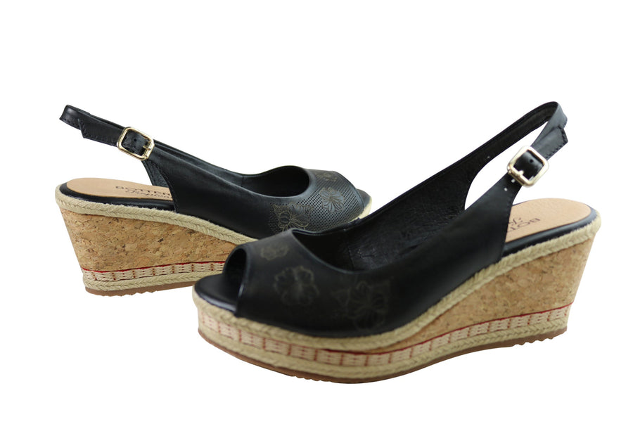 Bottero Giovanna Womens Comfort Leather Wedge Sandals Made In Brazil