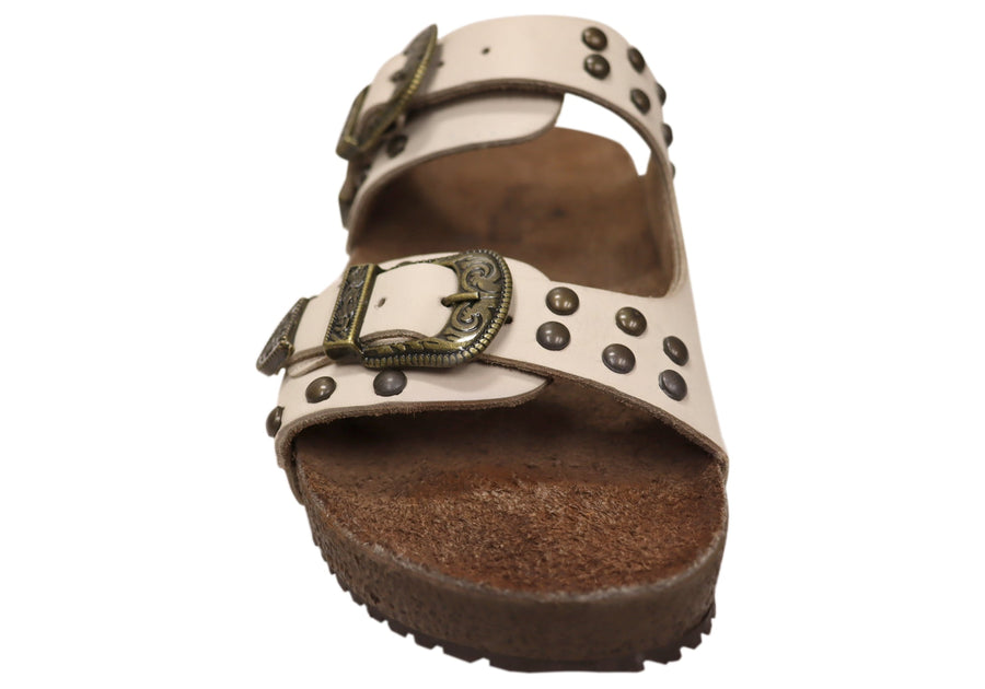 Via Paula Renee Womens Leather Comfort Slides Sandals Made in Brazil