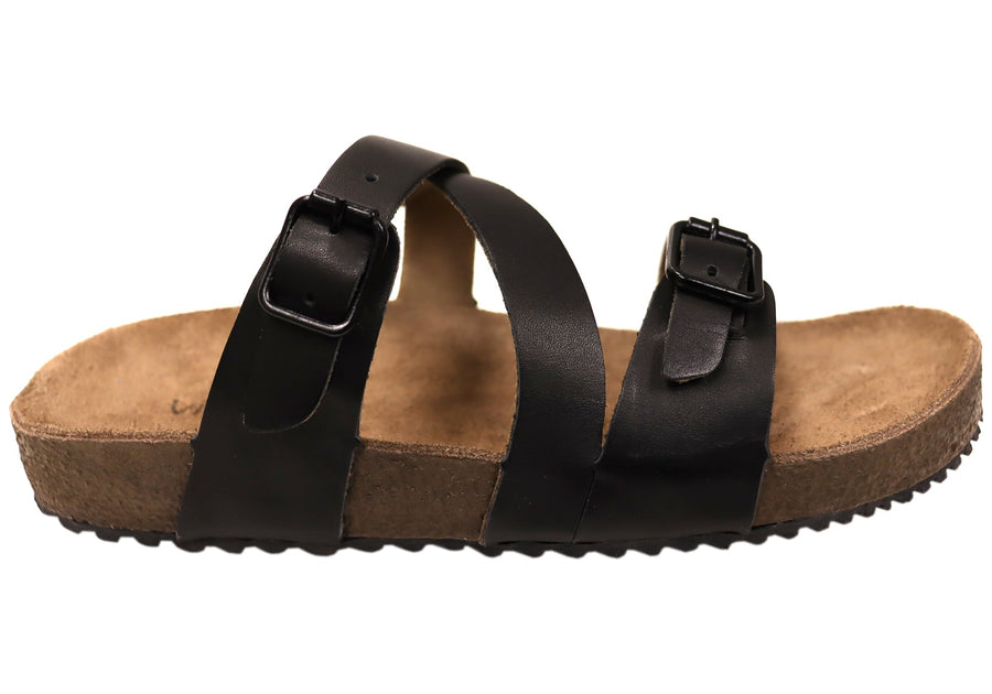 Via Paula Carly Womens Leather Comfort Slides Sandals Made in Brazil