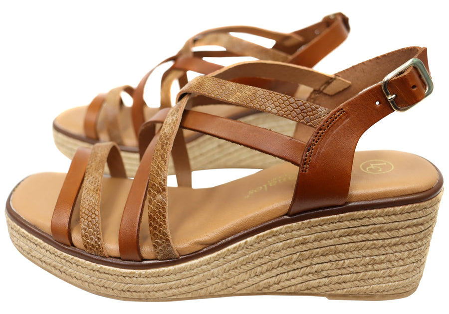 Lola Canales Cathy Womens Spanish Leather Wedge Sandals