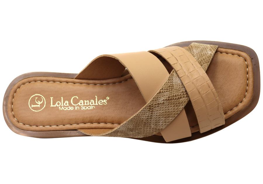 Lola Canales Nelli Womens Comfort Leather Slides Sandals Made In Spain