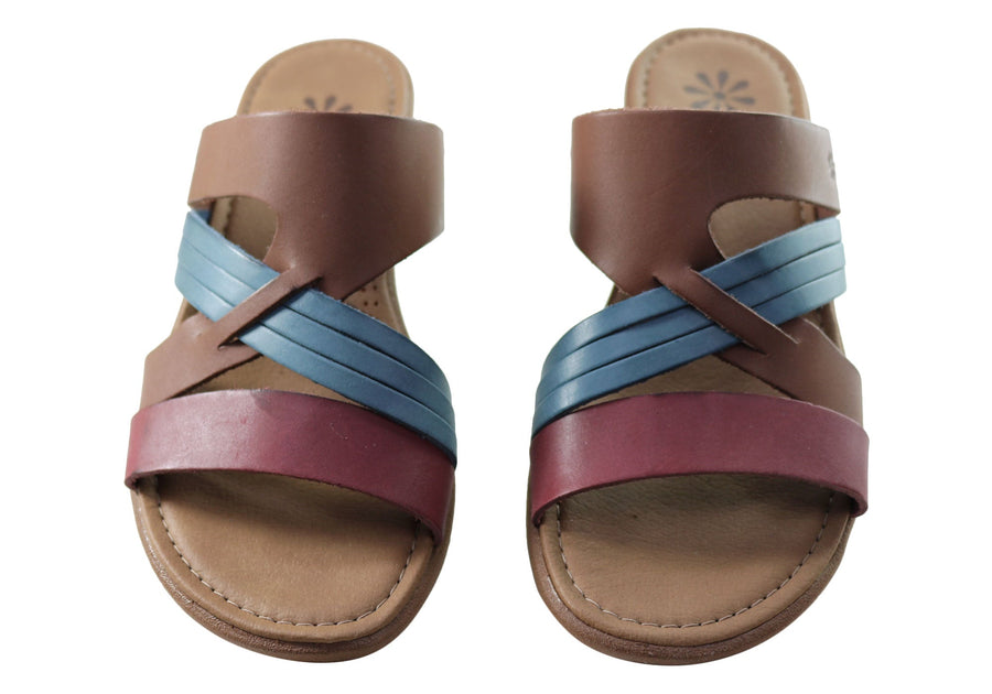 New Face Anza Womens Comfort Leather Slides Sandals Made In Brazil
