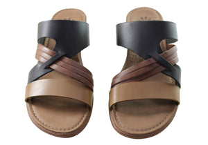 New Face Anza Womens Comfort Leather Slides Sandals Made In Brazil