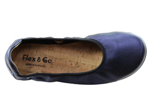 Flex & Go Akiko Womens Leather Ballet Flats Shoes Made In Portugal