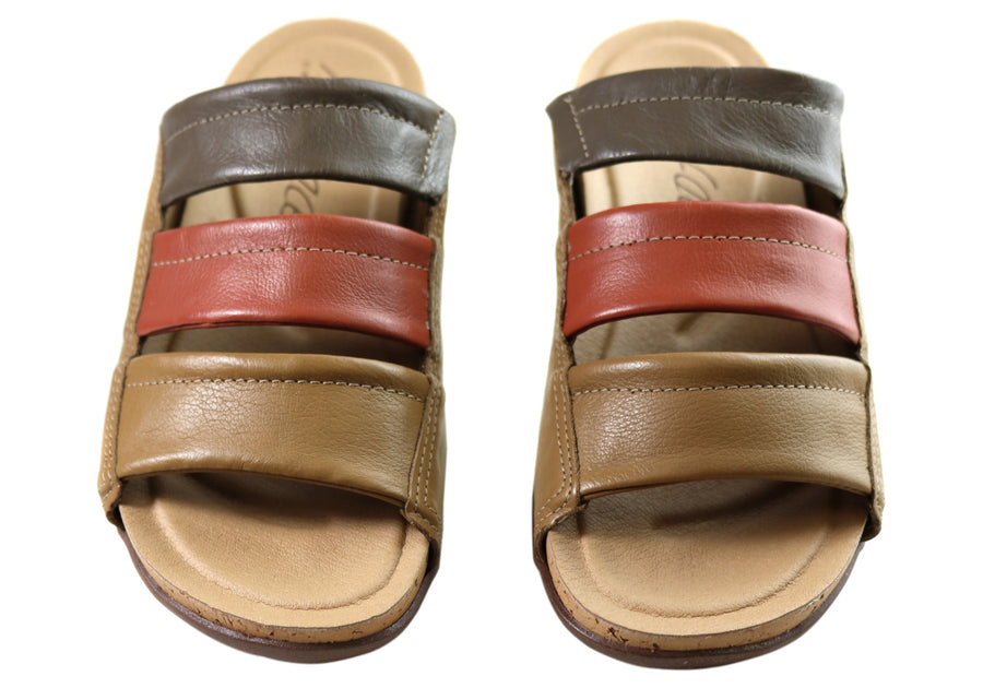 New Face Serenity Womens Comfort Leather Slides Sandals Made In Brazil