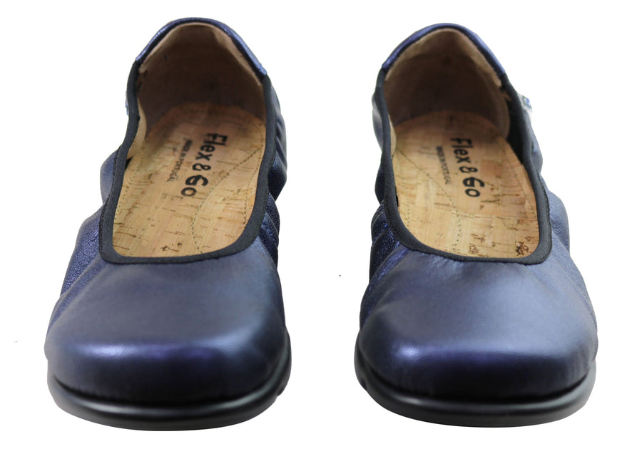 Flex & Go Akiko Womens Leather Ballet Flats Shoes Made In Portugal