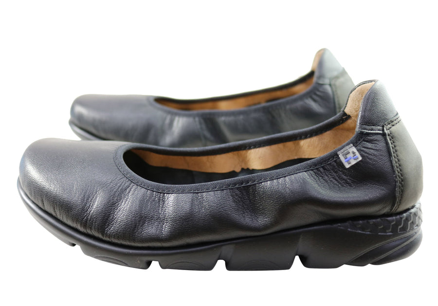 Flex & Go Akiko Womens Leather Ballet Flats Shoes Made In Portugal