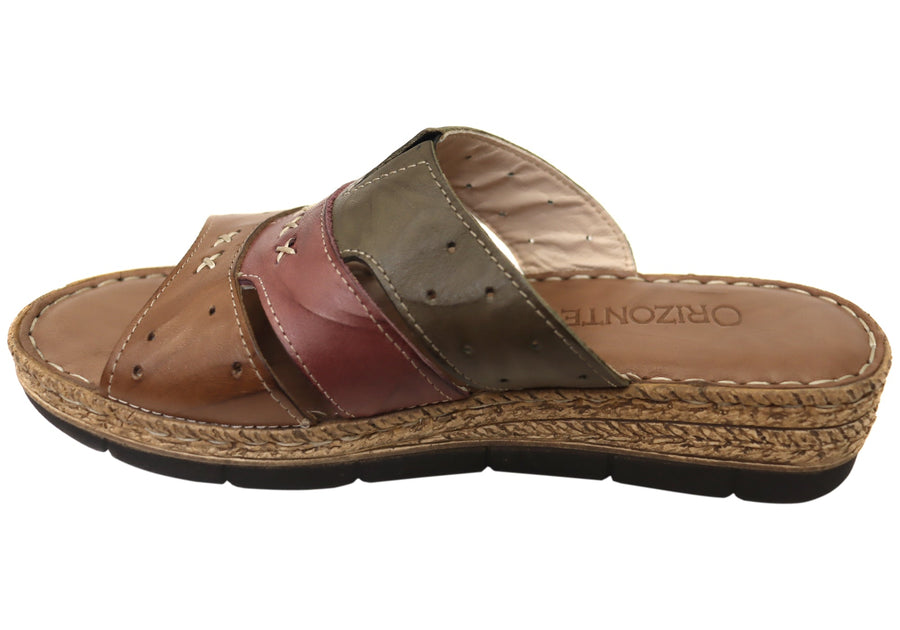 Orizonte Cottage Womens Comfortable European Leather Slides Sandals