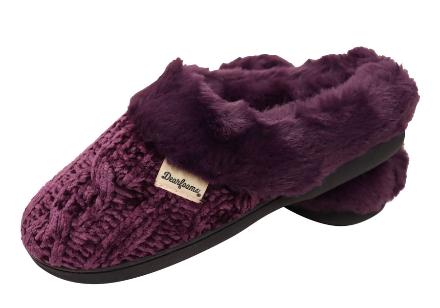 Dearfoams Womens Comfortable Claire Marled Chenille Knit Clog Slippers