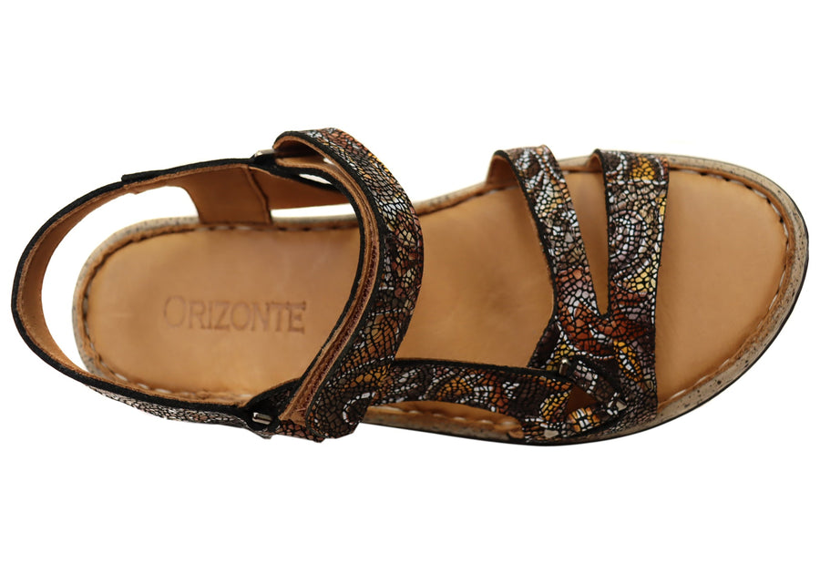 Orizonte Floral Womens Comfortable European Leather Sandals