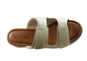 Usaflex Brooke Womens Comfort Leather Slides Sandals Made In Brazil