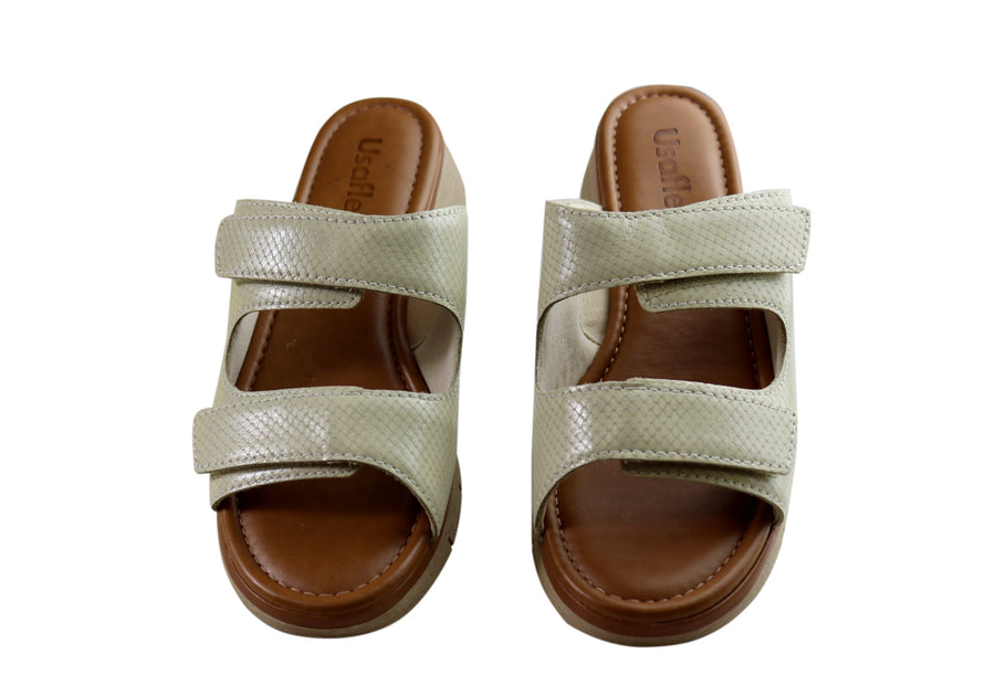 Usaflex Brooke Womens Comfort Leather Slides Sandals Made In Brazil