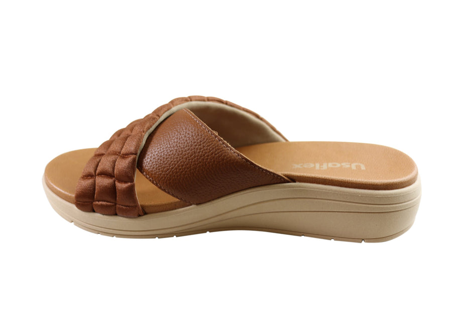 Usaflex Mela Womens Comfort Leather Slides Sandals Made In Brazil