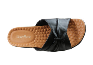 Usaflex Lucie Womens Comfort Leather Slides Sandals Made In Brazil