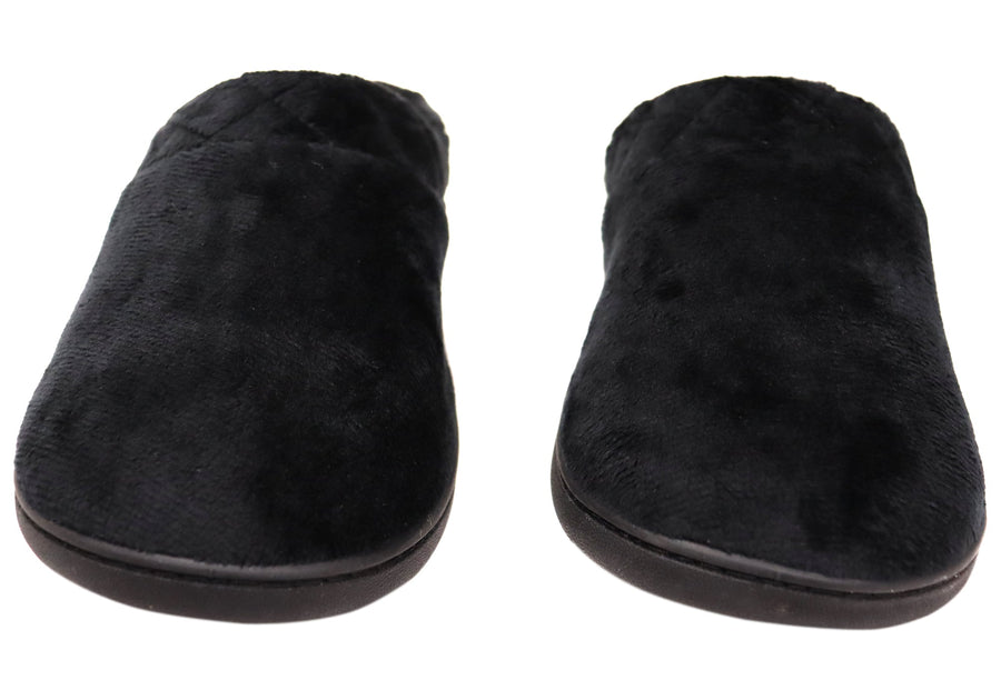 Dearfoams Womens Darcy Microfiber Velour Clog Wide Width Slippers