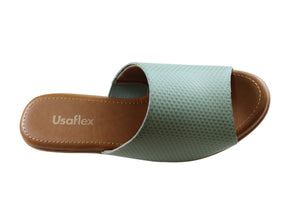 Usaflex Latona Womens Comfort Leather Slides Sandals Made In Brazil