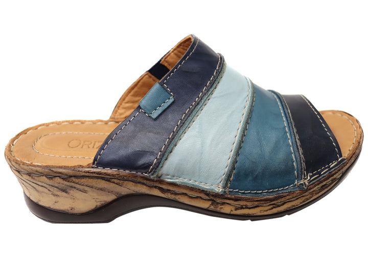 Orizonte Trivia Womens Comfortable European Leather Slides Sandals