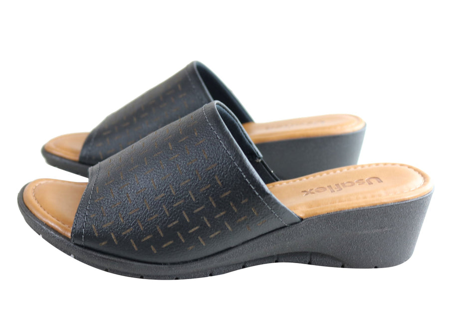 Usaflex Endigo Womens Brazilian Comfy Cushioned Leather Slides Sandals