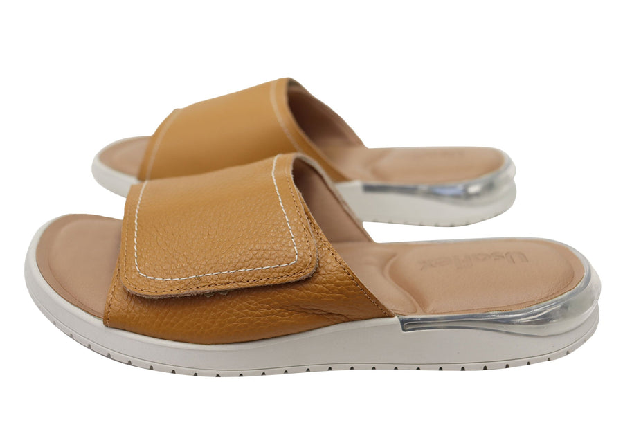 Usaflex Holiday Womens Comfortable Brazilian Leather Slides Sandals