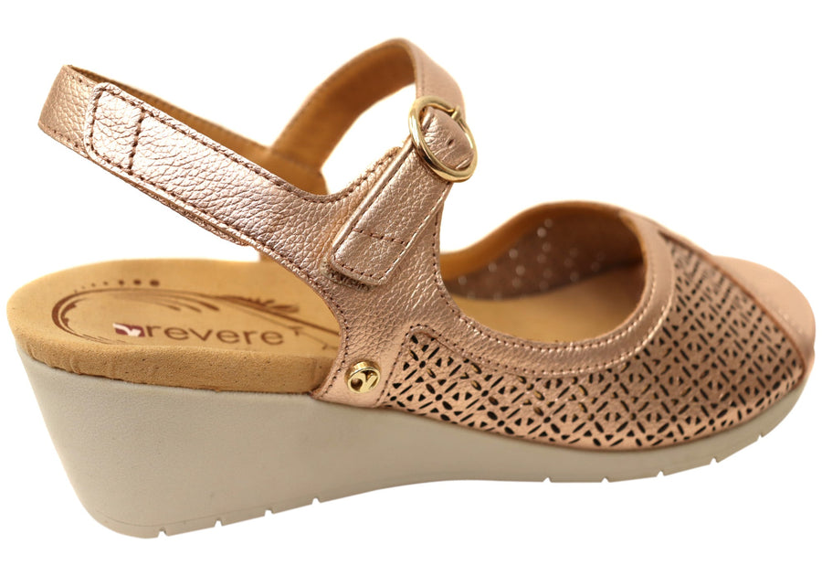 Revere Womens Kaya Wedge Comfortable Supportive Leather Sandals