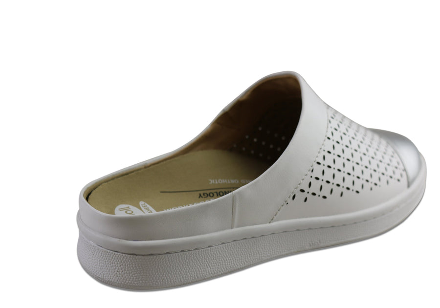 Scholl Orthaheel Rave Womens Leather Comfort Open Back Casual Shoes
