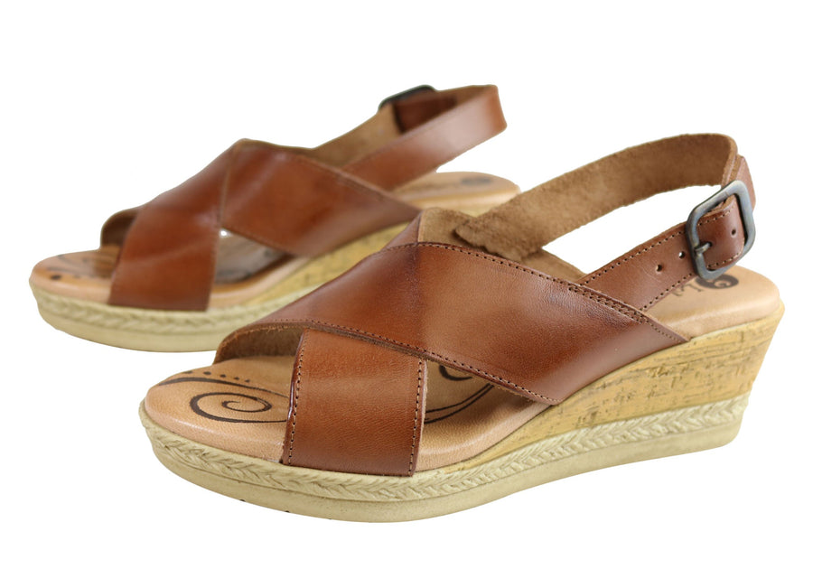 Lola Canales Kami Womens Comfort Leather Wedge Sandals Made In Spain