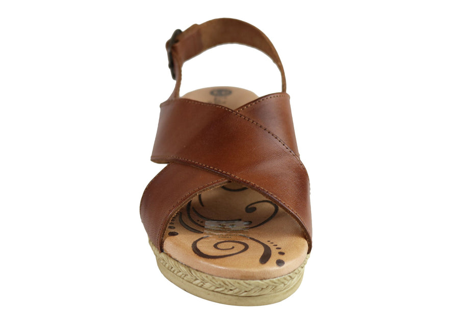 Lola Canales Kami Womens Comfort Leather Wedge Sandals Made In Spain